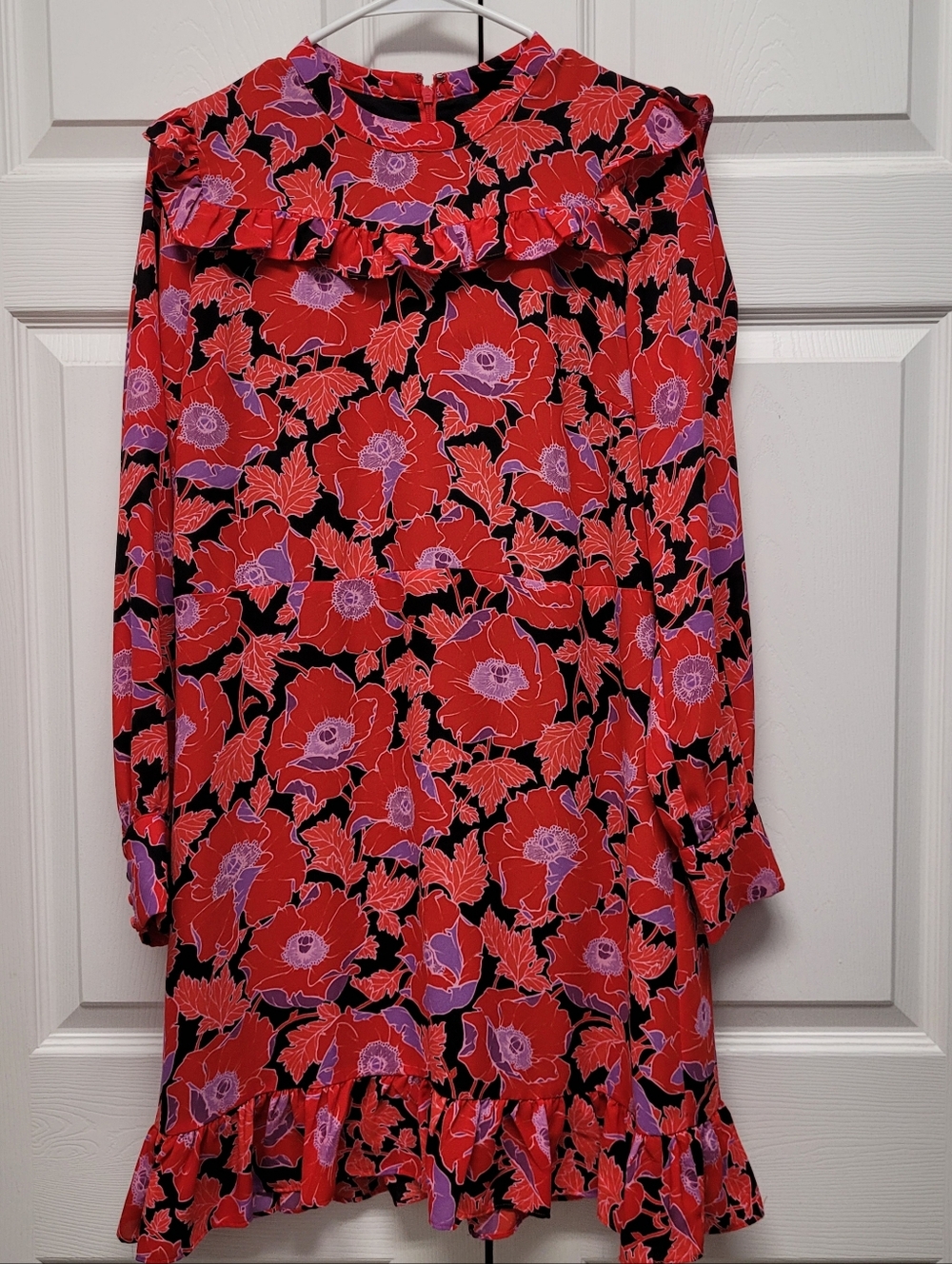 Who What Wear Red Purple Floral Ruffle Dress Cottagecore Prairie Size M Lined
